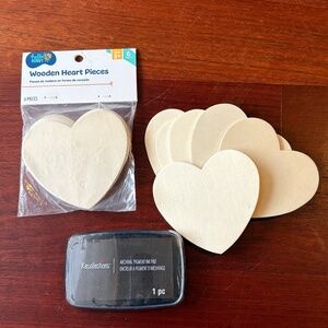 Bundle - 12 Wooden Hearts and Ink Pad